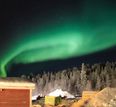 Mit etwas Glück kann man während der Husky-Tour auch Polarlichter am Himmel sehen.